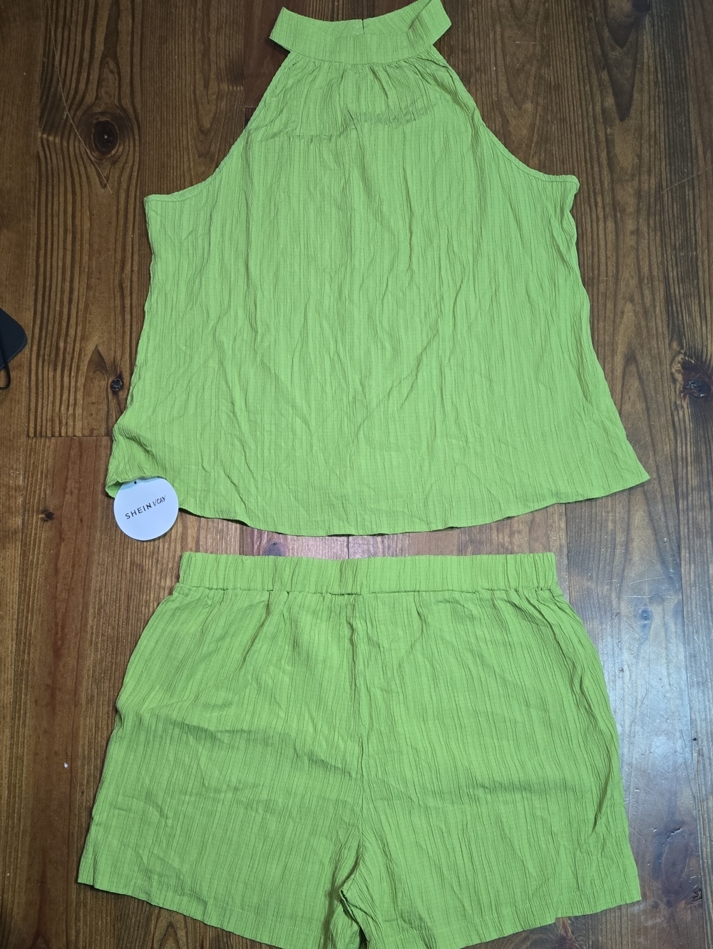 SHEIN Lime Green Halter Neck Two-Piece Skirted Shorts Set